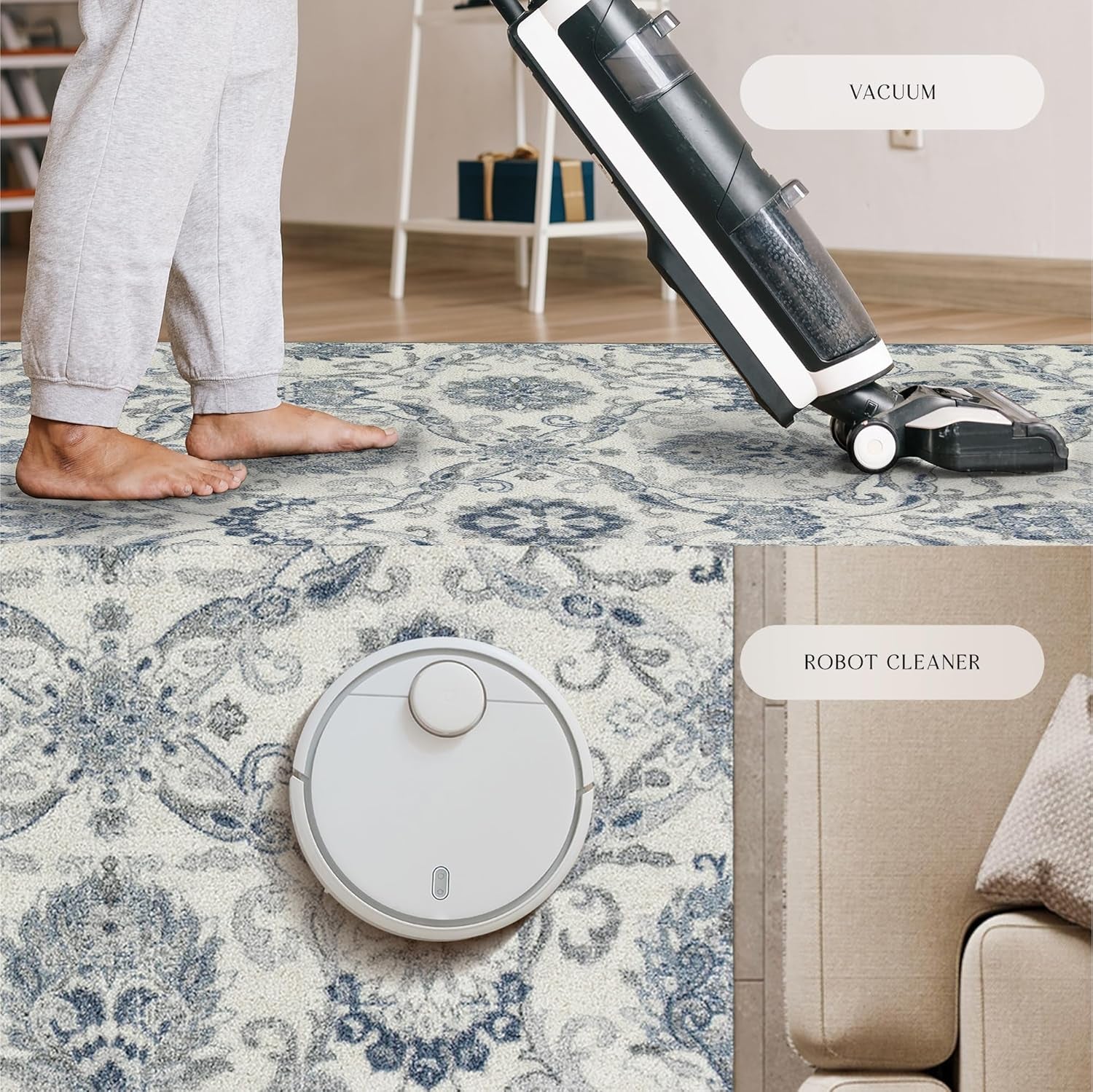 Blooming Damask Area Rugs Carpet for Living Room & Bedroom [Made in USA], 5 X 7, Grey/Blue