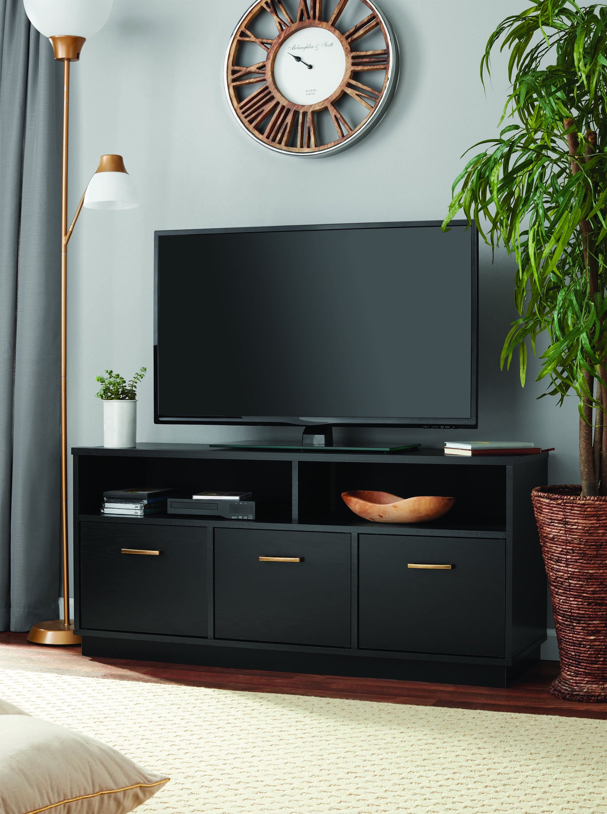 3-Door TV Stand Console for Tvs up to 50", Blackwood Finish