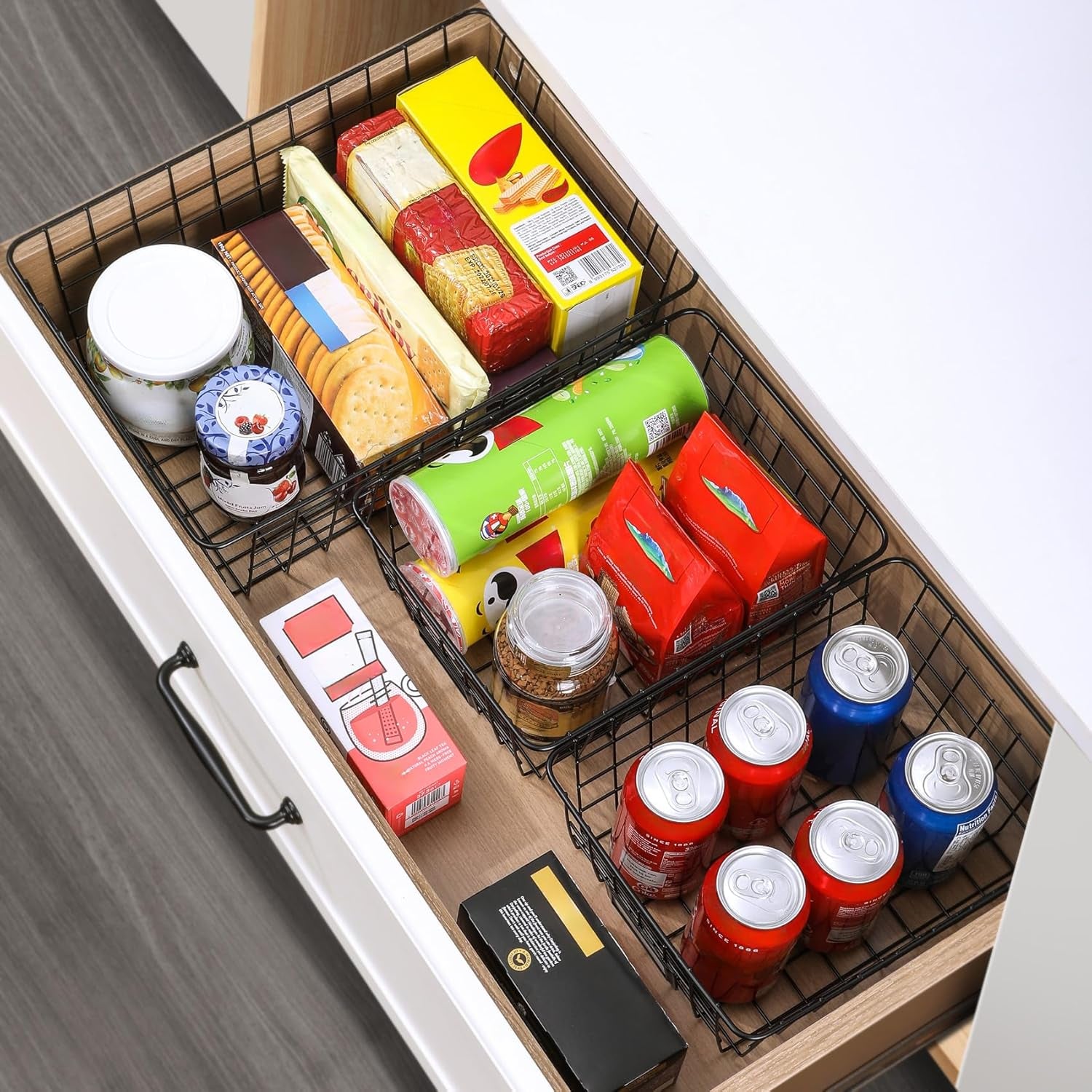 6 Pack Wire Baskets for Pantry Organization and Storage, Kitchen Organizer, 2 Xxlarge & 2 Xlarge & 2 Large