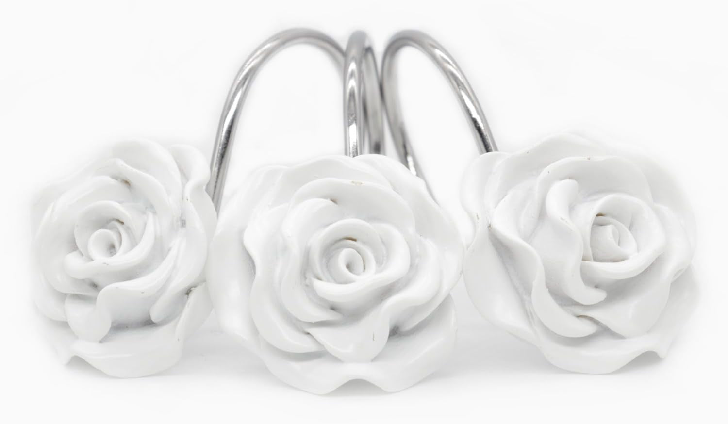 Shower Curtain Hooks, Home Decorative Rustproof Shower Curtain Hooks Resin Rose Flower Shower Hooks Rings for Bathroom Shower Rods Curtains,Set of 12 Hooks (White)