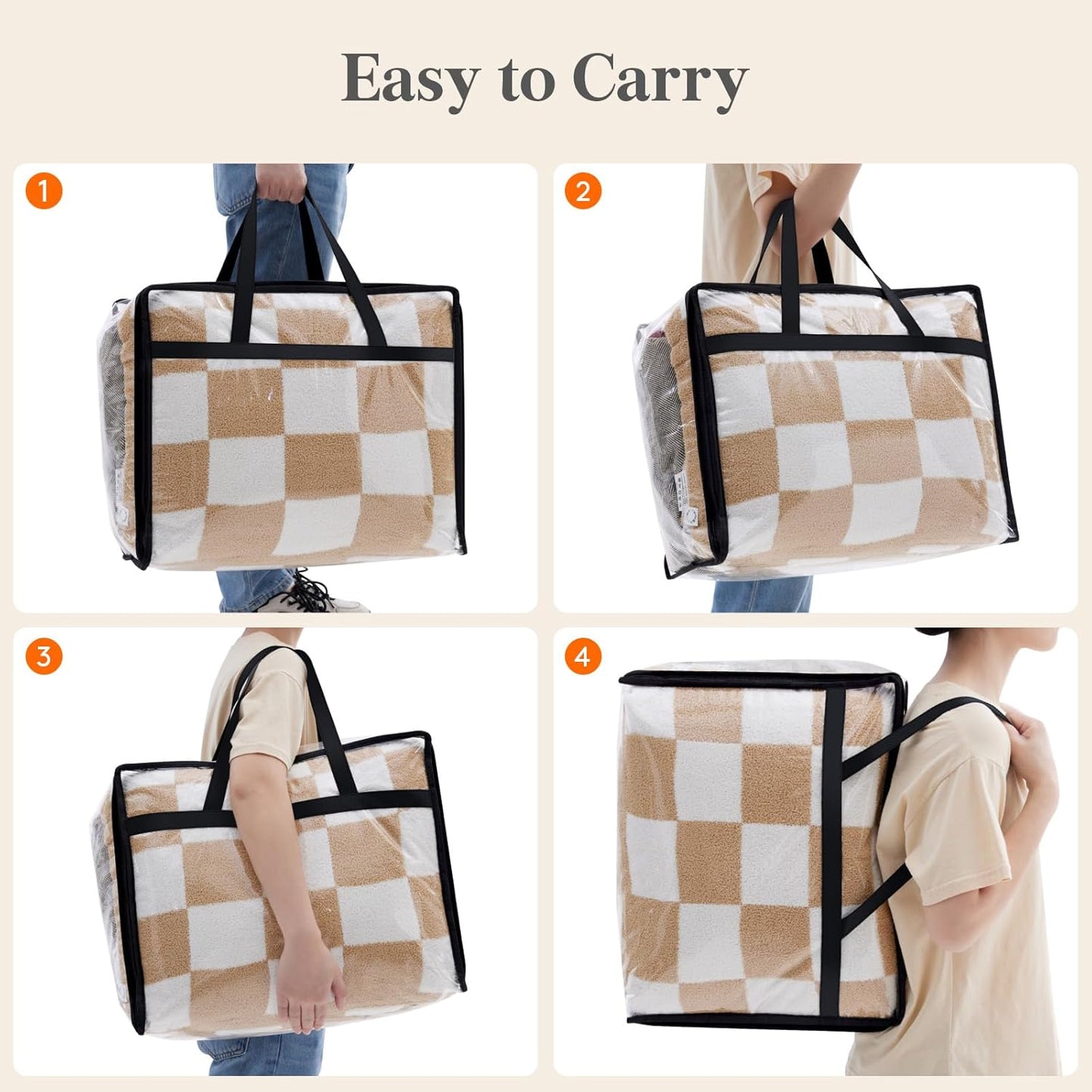 4 Pack Clear Clothes Storage Bags, 45L Plastic Blanket Storage Bag, Vinyl Foldable Moving Bags with Zipper, Closet Organizers and Storage Containers for Bedding, Duvet, Comforter