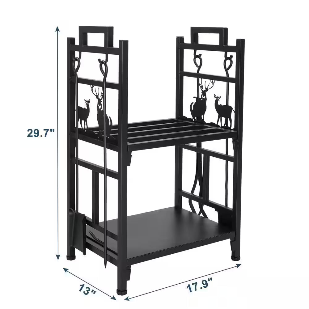 Log Storage Double Layer 30 In. Heavy-Duty Firewood Rack with Tools