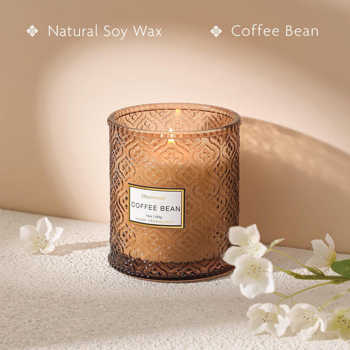 Coffee Bean Scented Candles, 19Oz Aromatherapy Candles Gifts for Women, Brown Luxury Large Decorative Candles in Glass, Natural Soy Wax for Home
