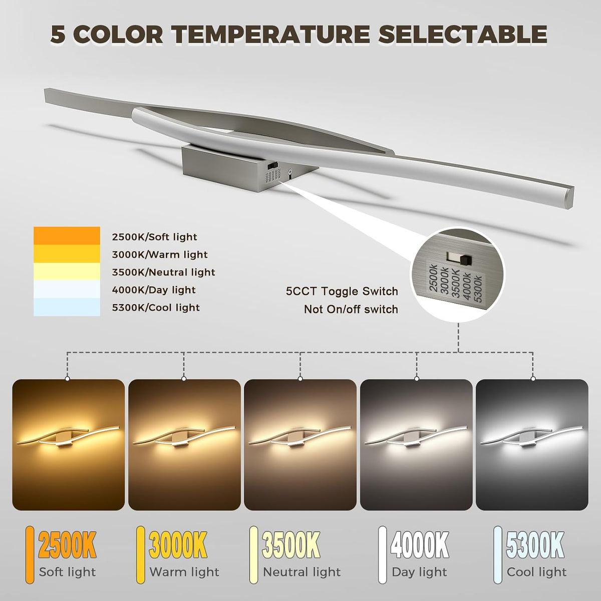 Brushed Nickel Vanity Lights for Bathroom Lighting Fixtures over Mirror Dimmable 5CCT Modern Vanity Lighting Fixture Led Bath Wall Light 31.5 Inch