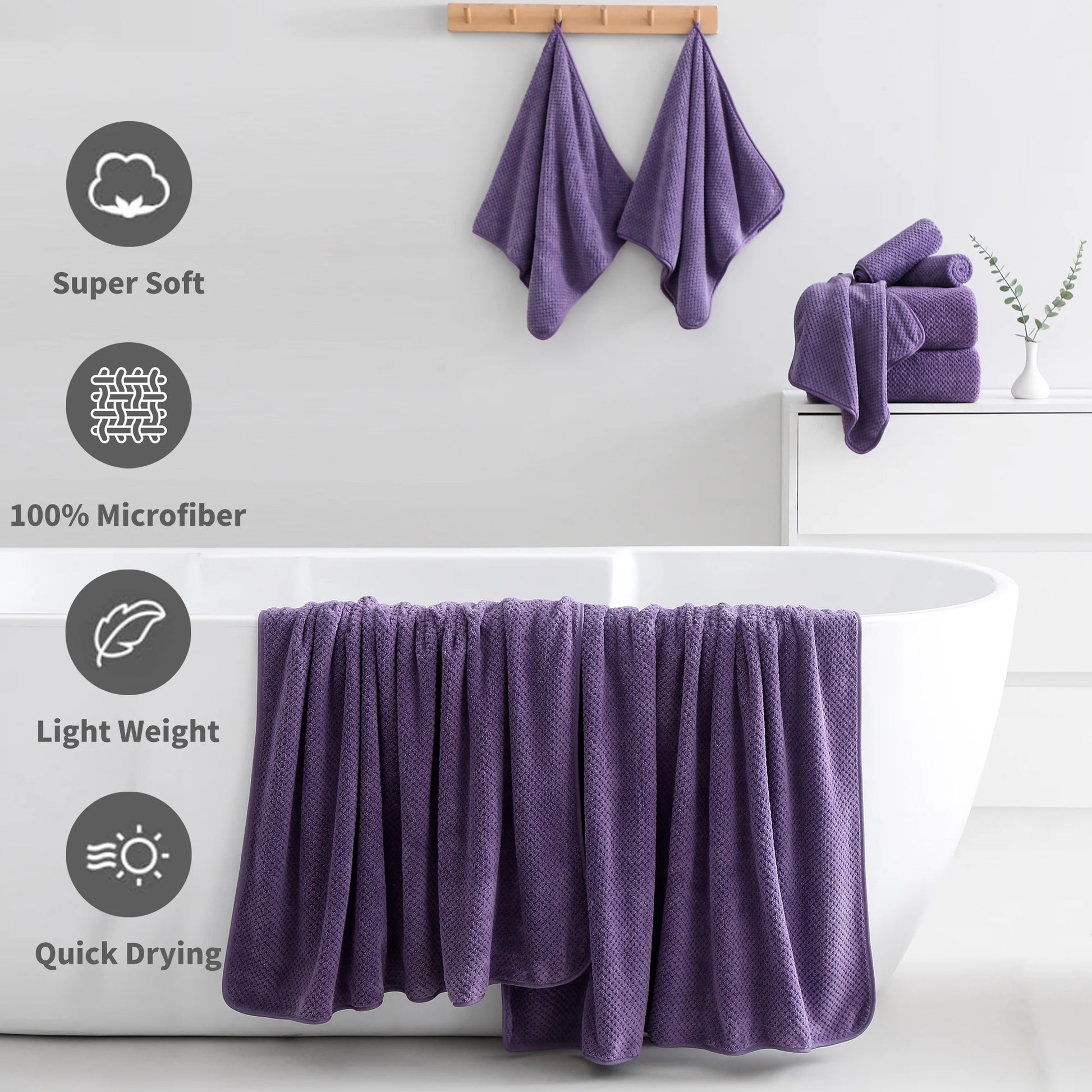 4 Pack Towel Set Oversized Bath Sheet Towels 600 GSM Ultra Soft Dark Purple Bath Towels