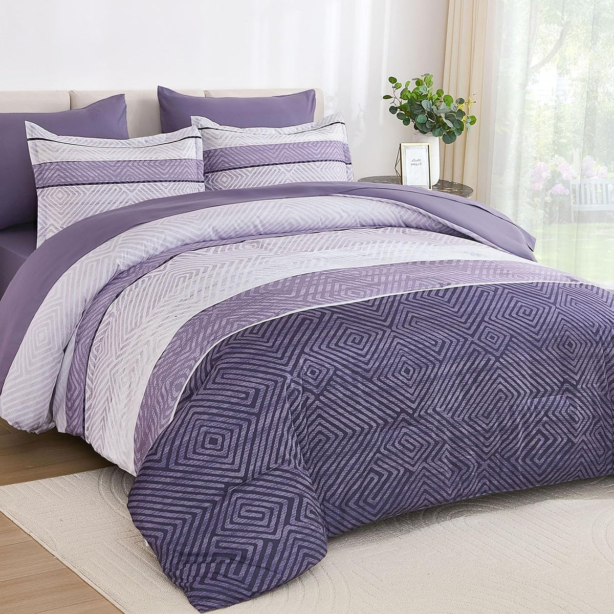 Purple Comforter Set Queen Size 7 Piece Bed in a Bag