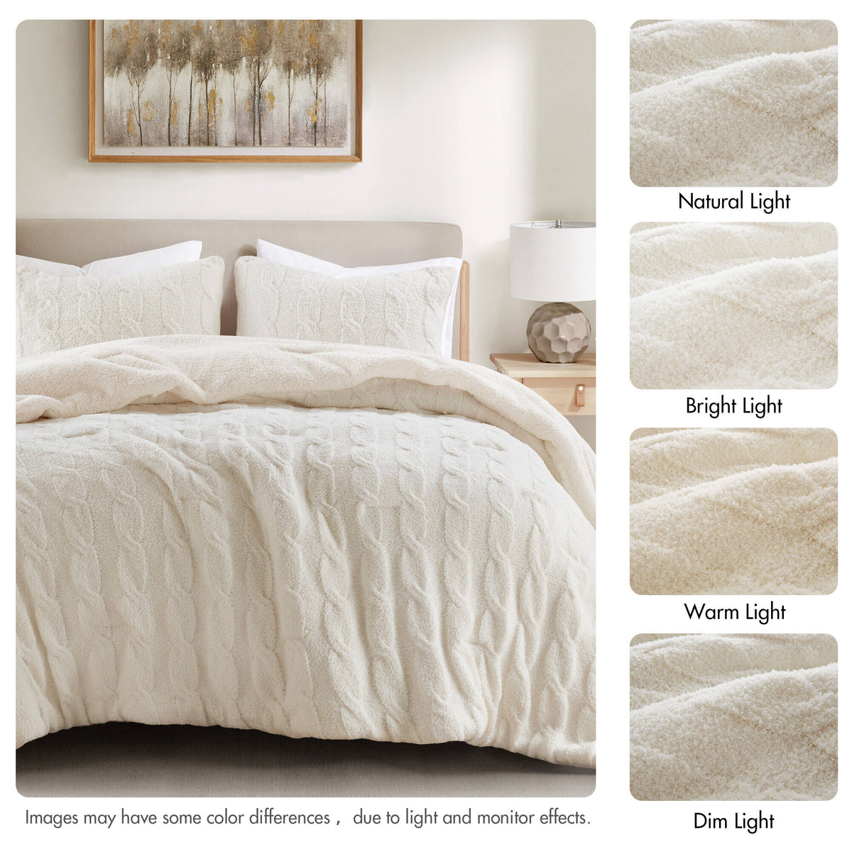 Soft Ivory Cable Knit Chenille Comforter Set-Twin