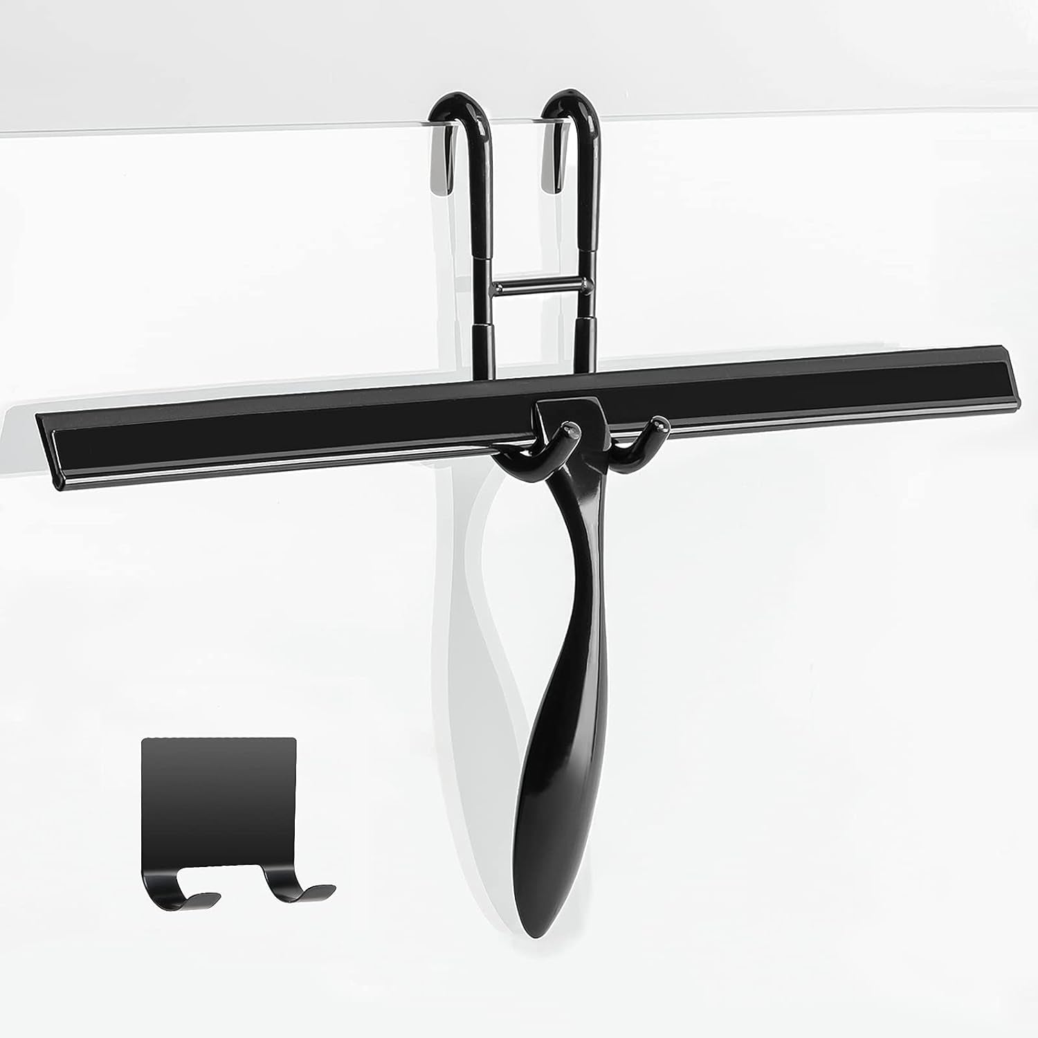 14-Inch Shower Squeegee Set, Includes Shower Door Hook and Adhesive Hook, Squeegee for Shower Doors, Mirror and Window, Black
