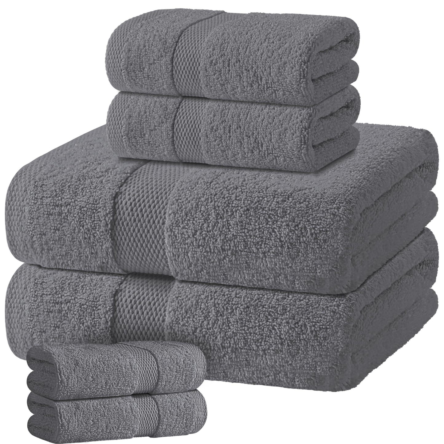 Gray Bath Towel Set of 6 Cotton 100% Highly Absorbent Towels for Bathroom 2 Luxury Bath Towels 650GSM 2 Hand Towels 2 Washcloths