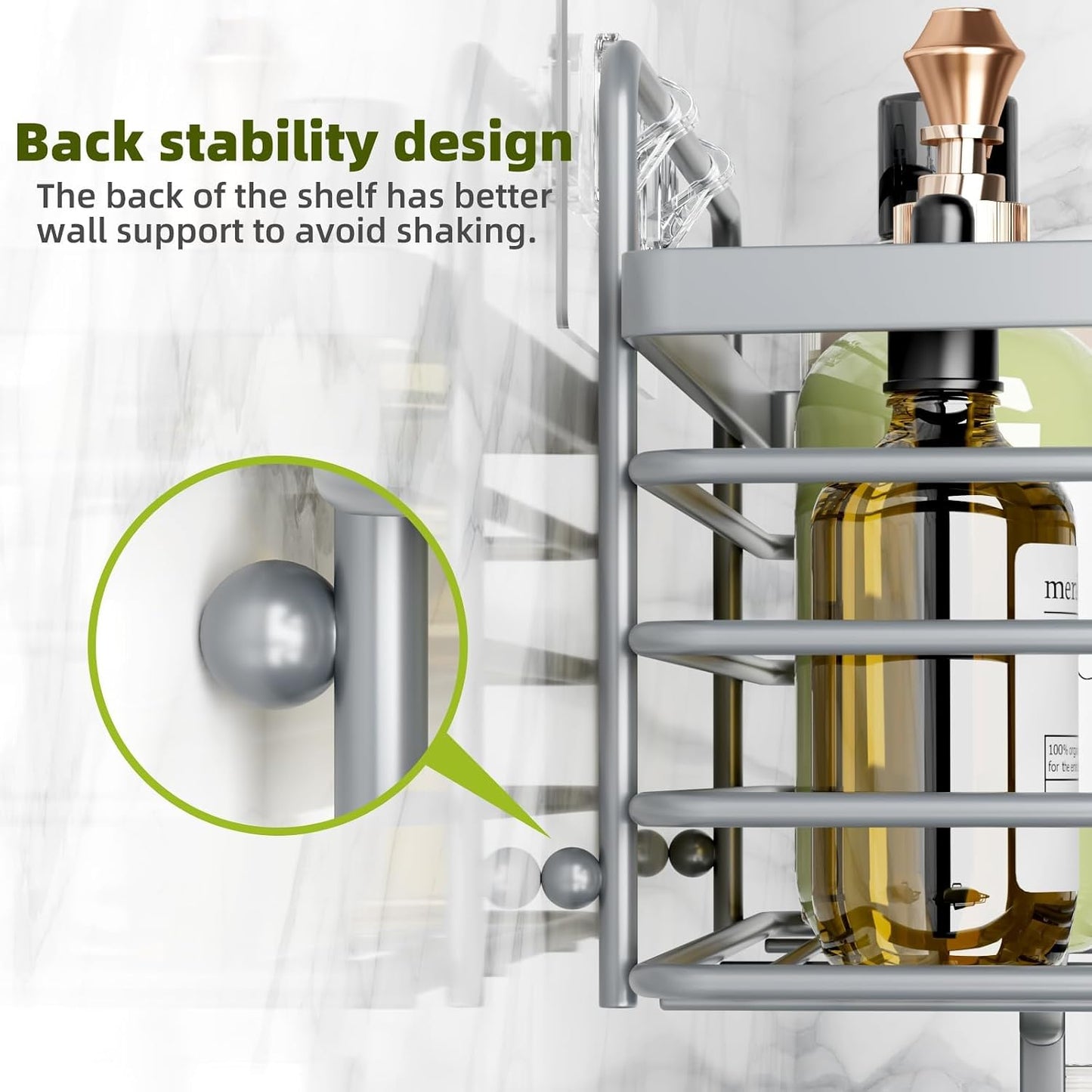 Shower Caddy, Shower Organizer with Soap Holder and Hooks, Rustproof Shower Shelves, No Drilling Bathroom Organizers and Storage, Wall-Mounted Kitchen & Home Decor, Light Grey
