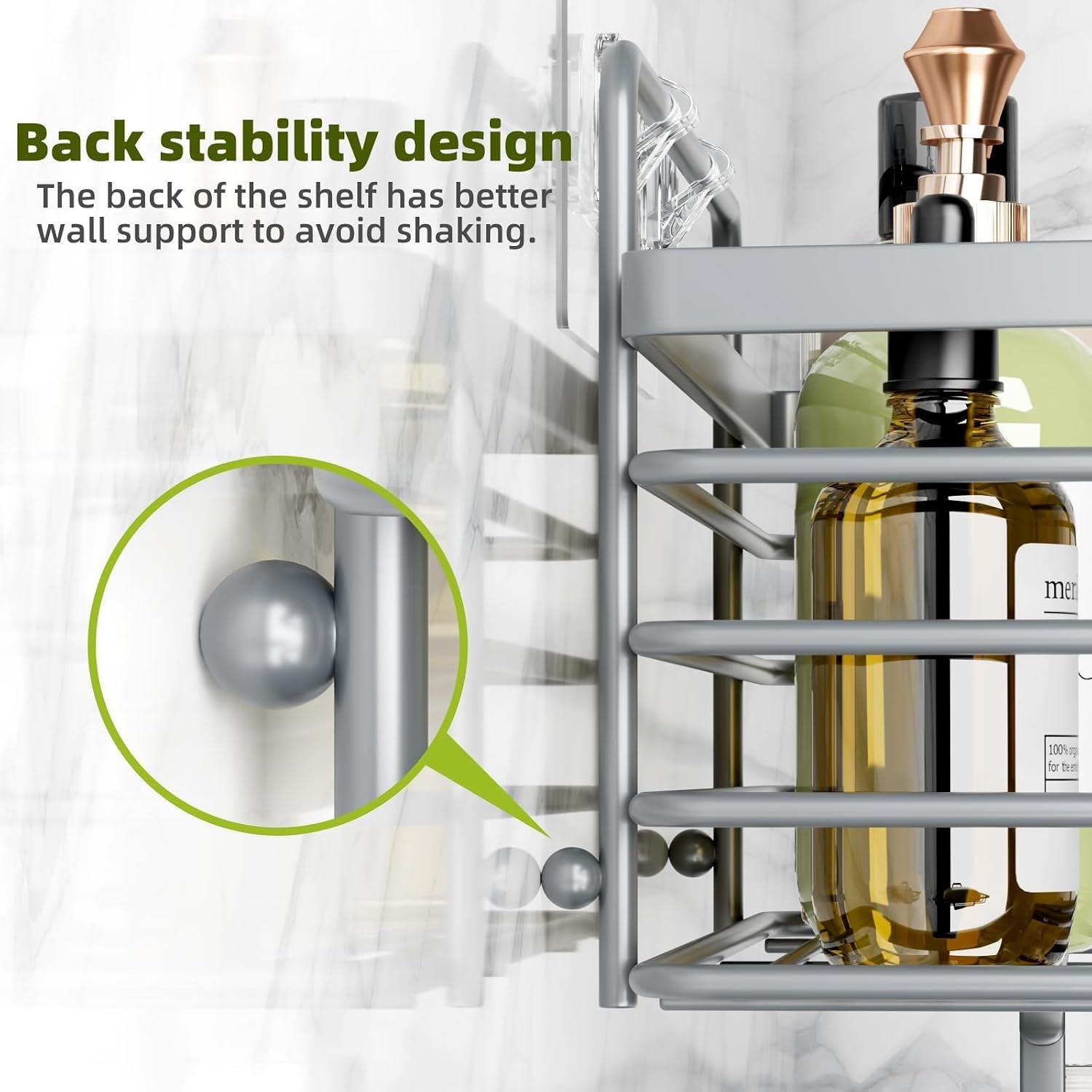 Shower Caddy, Shower Organizer with Soap Holder and Hooks, Rustproof Shower Shelves, No Drilling Bathroom Organizers and Storage, Wall-Mounted Kitchen & Home Decor, Light Grey