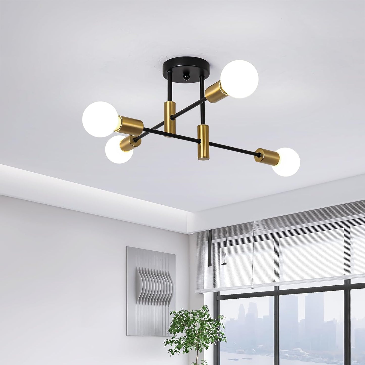 Lampara De Araña Negra Y Dorada Techo 18.5 Pulgadas Moderna Luz Para Sala Cocina