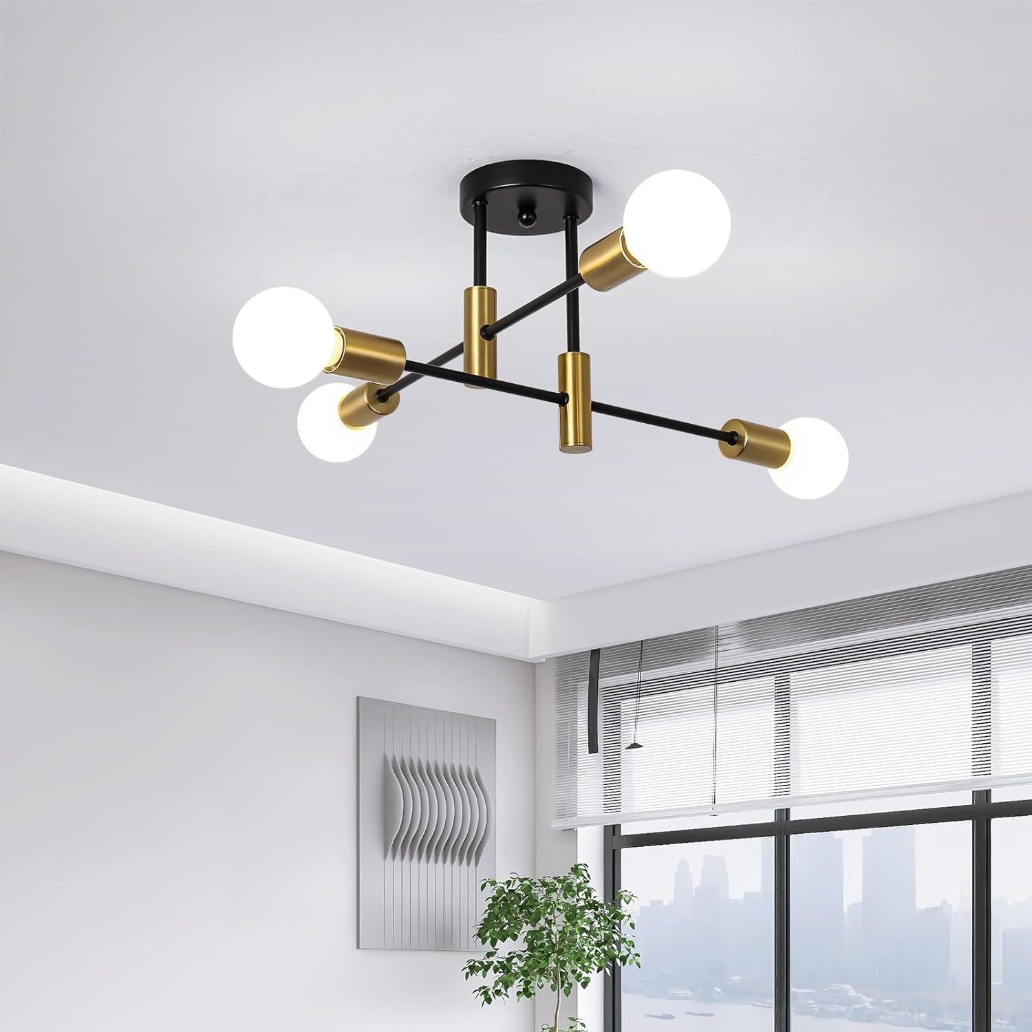 Lampara De Araña Negra Y Dorada Techo 18.5 Pulgadas Moderna Luz Para Sala Cocina