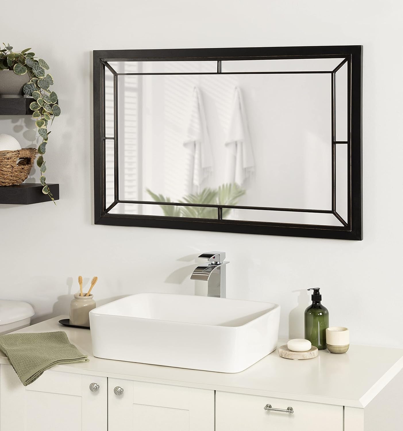 Audubon Farmhouse Wall Mirror, 24 X 36, Black, Decorative Modern Rectangle Mirror for Wall