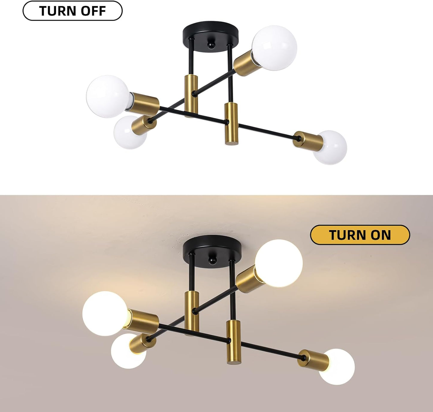 Lampara De Araña Negra Y Dorada Techo 18.5 Pulgadas Moderna Luz Para Sala Cocina