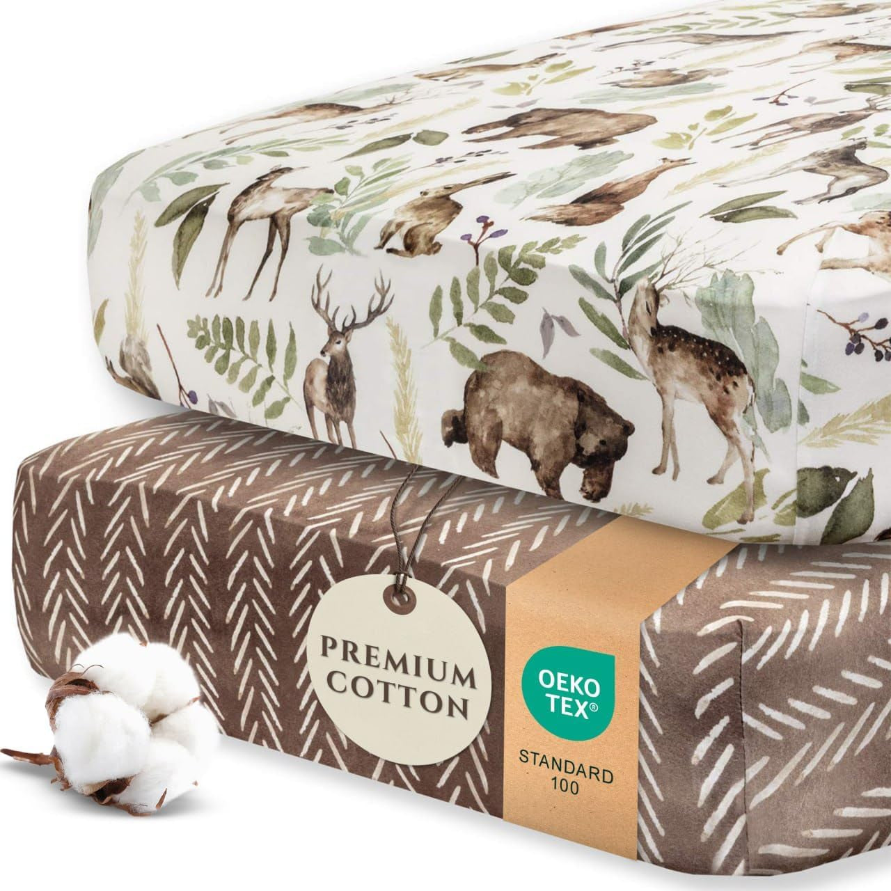 2 Pack Fitted Crib Sheets for Boys - Premium Cotton Blend Baby Woodland Crib Sheet Set, Soft Breathable Toddler Bed Sheets for Standard Mattress, Woodland Nursery Bedding 52X28 (Wildlife)