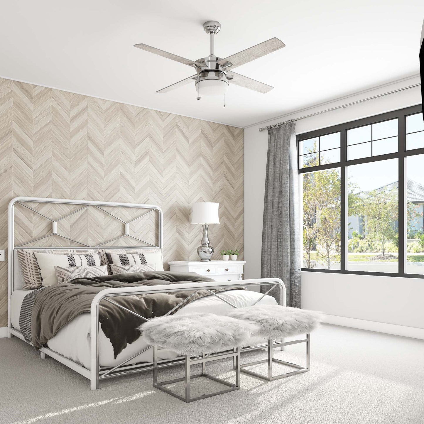 Blair 52" Nickel Modern Indoor Ceiling Fan with Light, 4 Blades, Pull Chains & Reverse Airflow