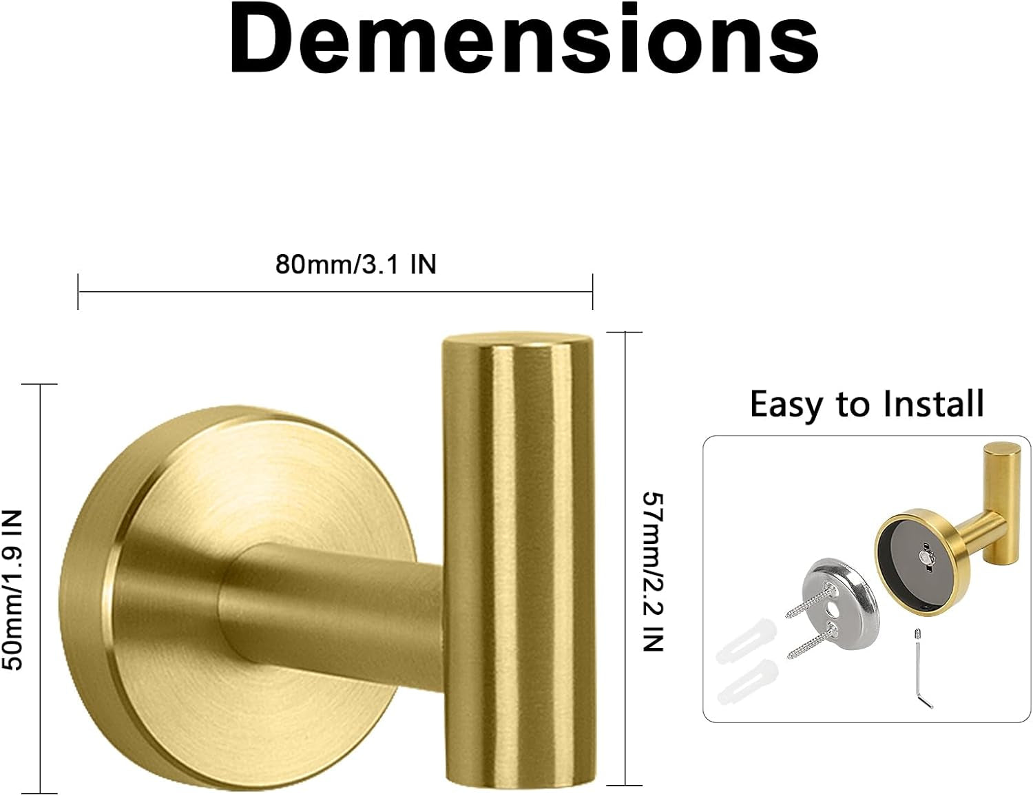 Bath Towel Hooks- SUS 304 Stainless Steel Robe Hook Holder, Heavy Duty Coat Hook for Bathroom Livingroom Hotel Kitchen Garage, Wall Mounted (Brushed Gold, 4 Pack)