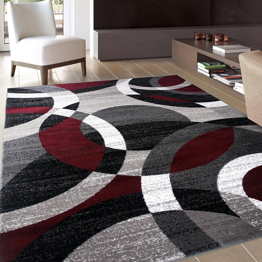 Contemporary Abstract Circles Perfect for High Traffic Areas of Your Living Room,Bedroom,Home Office,Kitchen Area Rug 5'3" X 7'3" Red