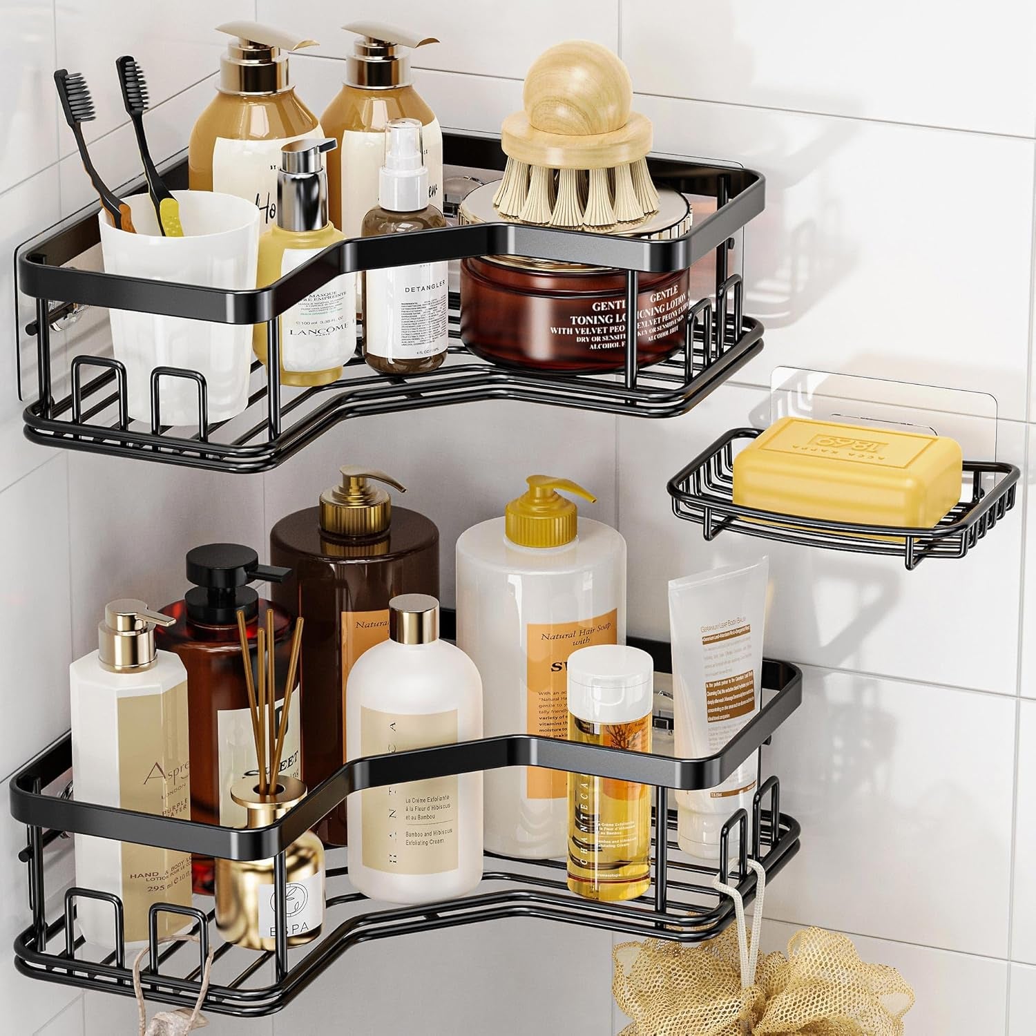 Shower Caddy Organizer, 3-Pack Corner Shower Caddy Organizer Shelves Storage Rack Accessories for Bathroom Countertop Home Decor Set, Black