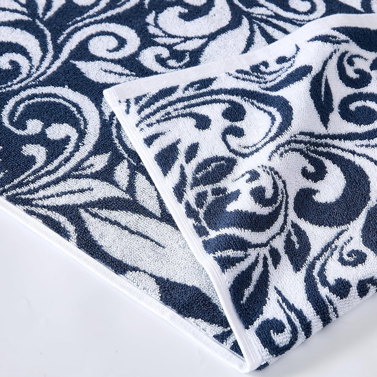 Trefoil Filigree 6-Piece 100% Cotton Towel Set – Reversible Yarn Dyed Jacquard – Includes 2 Bath Towels, 2 Hand Towels, 2 Washcloths – Absorbent, Quick Dry, Soft & Durable – Navy Blue