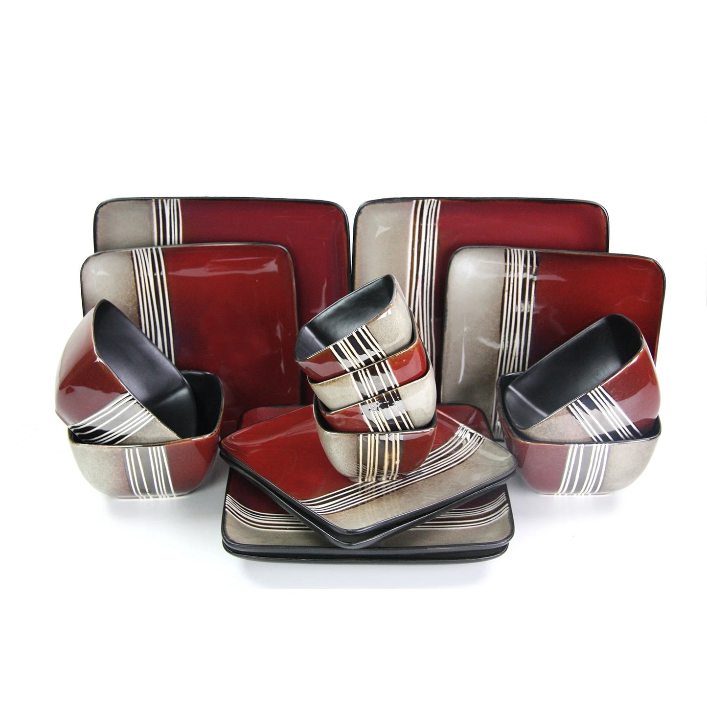 Downtown Loft 16 Piece Double Bowl Stoneware Dinnerware Set with Service for 4