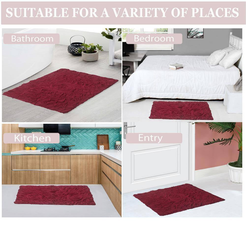 Bell Flower Collection 100% Cotton Tufted Bath Rugs, 21 In. X34 In. Rectangle, Red