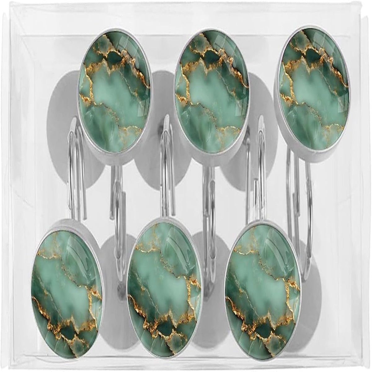 Shower Curtain Hooks Decorative,Marble Curtain Hooks Rust Proof, Set of 12 Shower Hooks for Curtain Rustproof Decorative Shower Rings for Bathroom