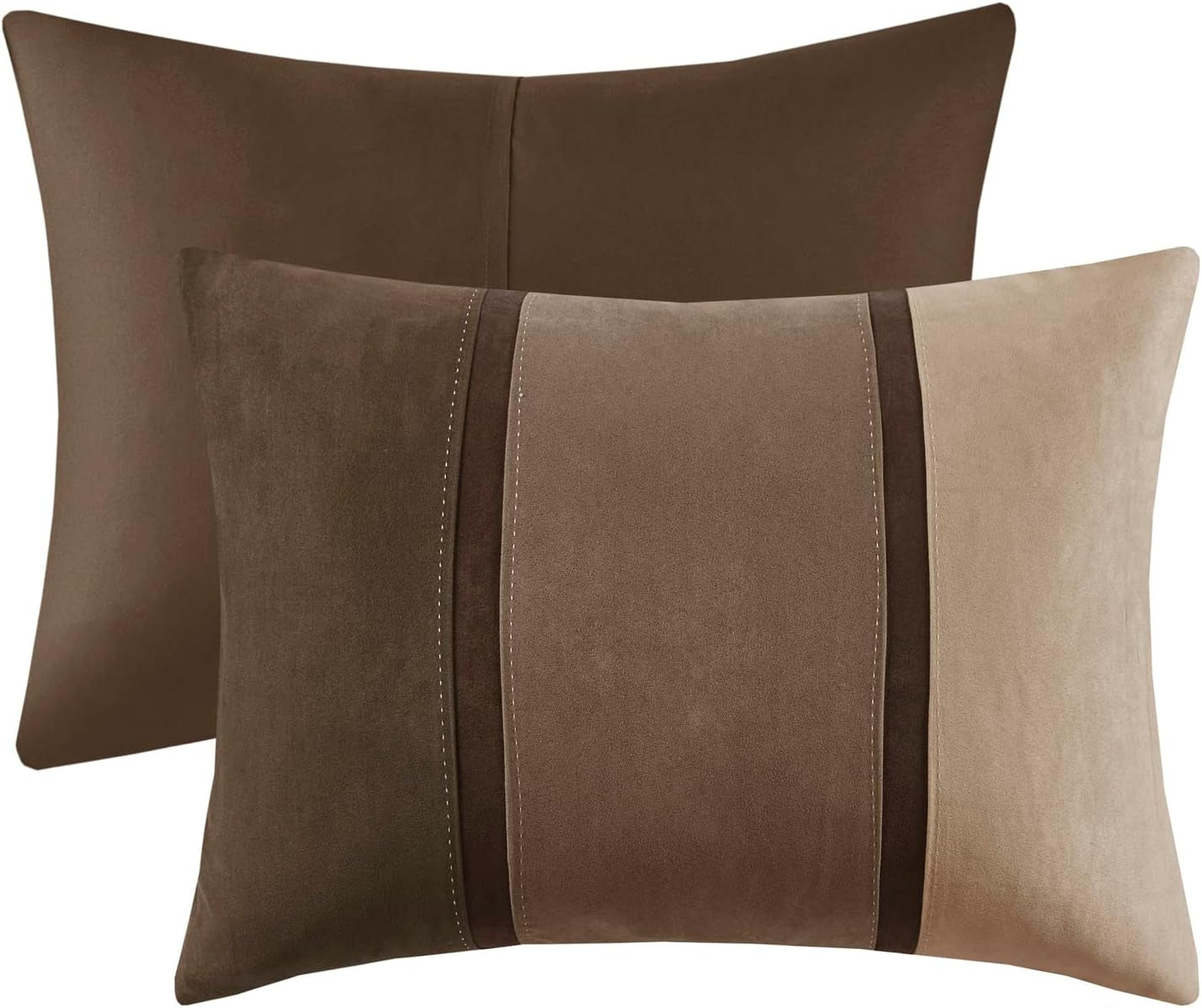 Palisades Comforter Set Modern Faux Suede Pieced Stripe Design, All Season down Alternative Cozy Bedding with Matching Shams, Decorative Pillows, King(104"X92"), Brown 7 Piece