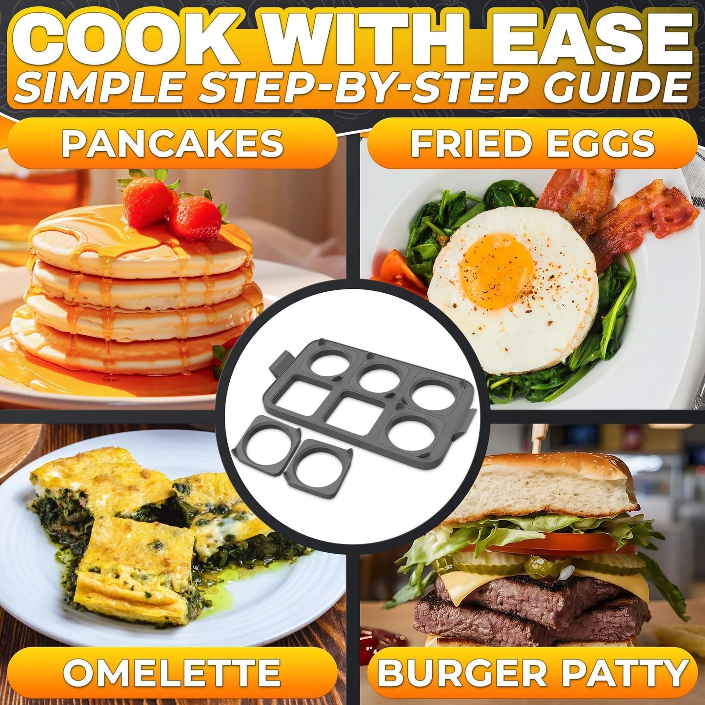 Silicone Egg Rings for Frying Eggs 16.5 X8.9 Inch 6 Ring Removable Silicone Egg Molds for Griddle 12 Shapes 6 round & 6 Square Non Stick & Heat Resistant Ergonomic Handles for Easy Cooking