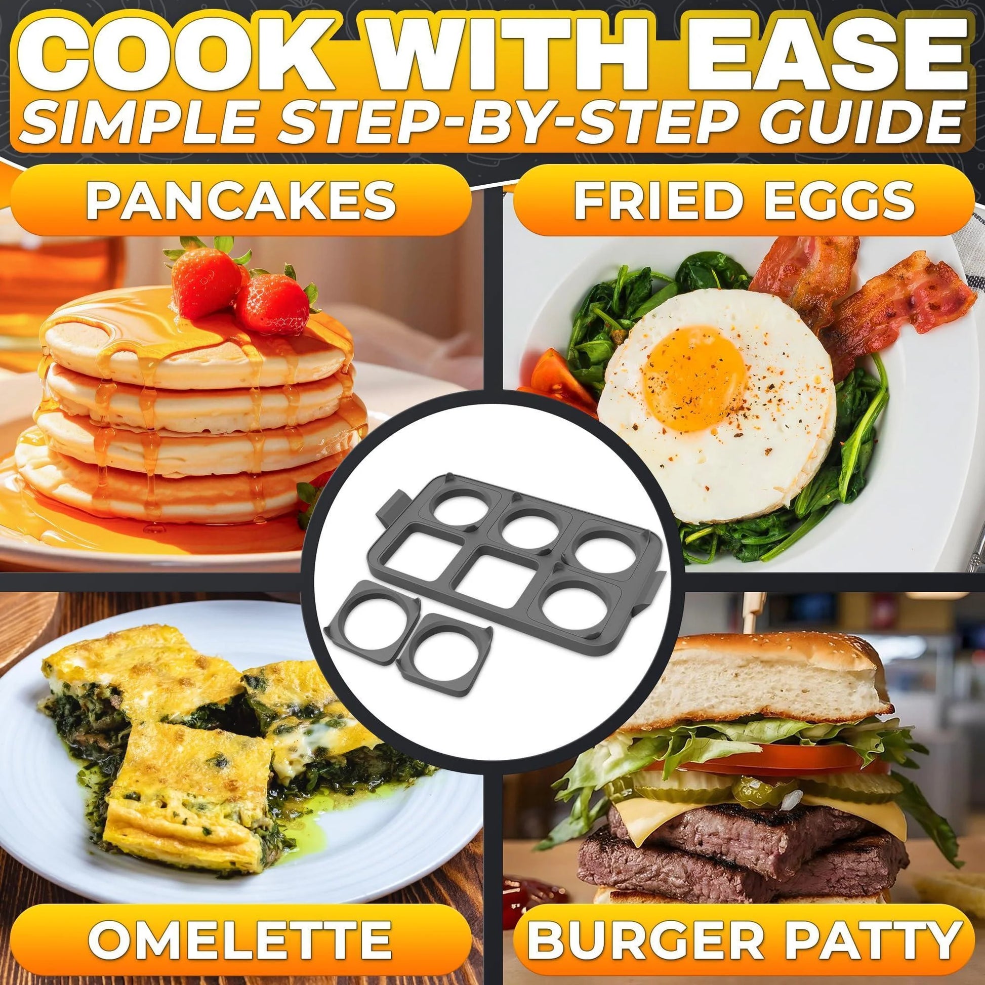 Silicone Egg Rings for Frying Eggs 16.5 X8.9 Inch 6 Ring Removable Silicone Egg Molds for Griddle 12 Shapes 6 round & 6 Square Non Stick & Heat Resistant Ergonomic Handles for Easy Cooking