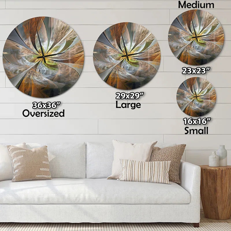 Symmetrical Yellow Fractal Flower - Modern Wall Clock