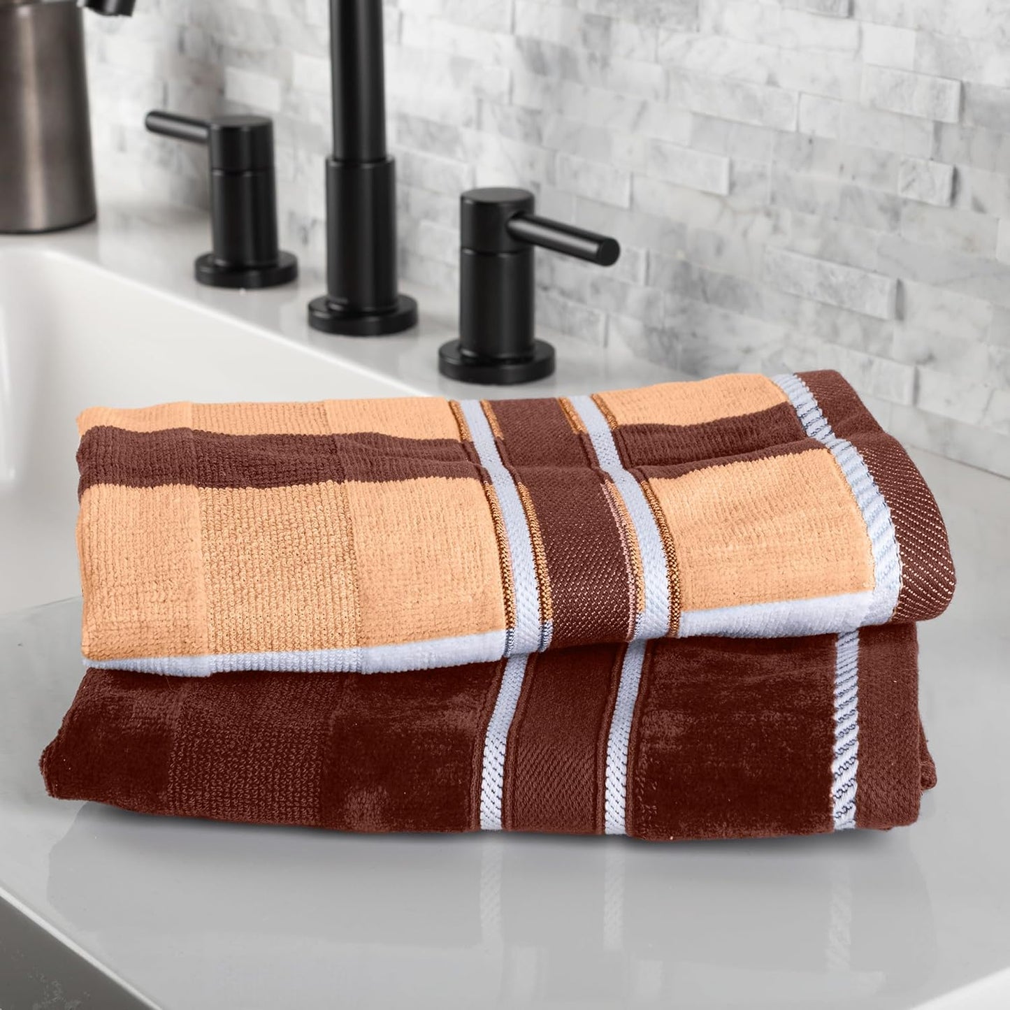 6 Piece Bathroom Towels Set - 525 GSM 100% Cotton Bathroom Accessories - 2 Bath Sheets, 2 Hand Cloths , and 2 Wash Cloths - Soft Towel Set for Shower, Gym, Dorm, and Spa (Beige)