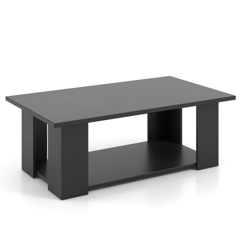 Large 41 Inch 2-Tier Wooden Modern Coffee Table with Storage Shelf