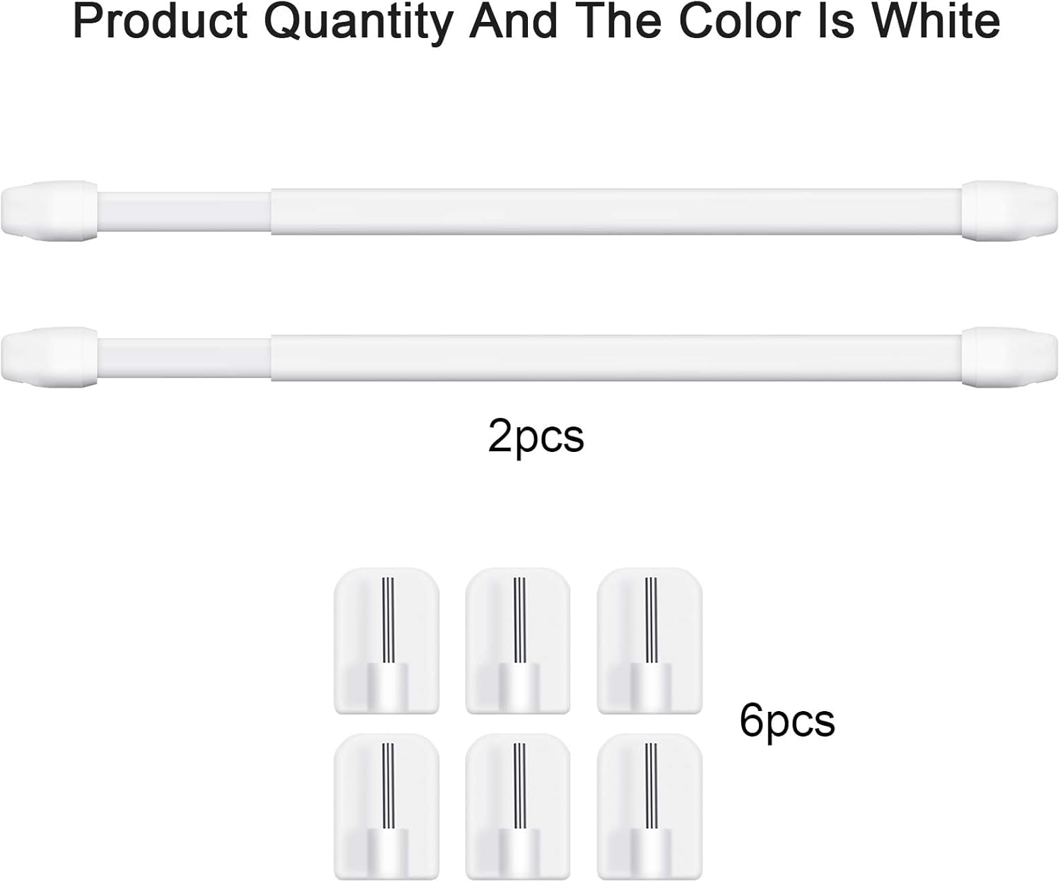 2 Pieces Adjustable Plastic Net Curtain Rod 15.7-27.5 Inch Self Adhesive Shower Curtain Rods for Window Cupboard Bars Tension Drill Less Accessories for Home Bathroom Hotel (White)