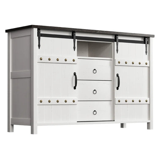 Wynny Farmhouse Wood Dresser with 3 Drawer and 2 Barn Door