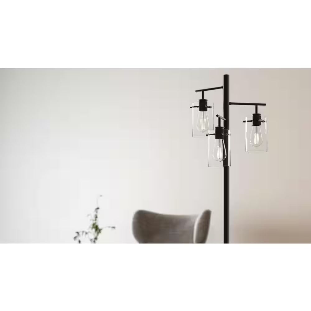 Regan 63 In. Matte Black Floor Lamp with Clear Glass Shades