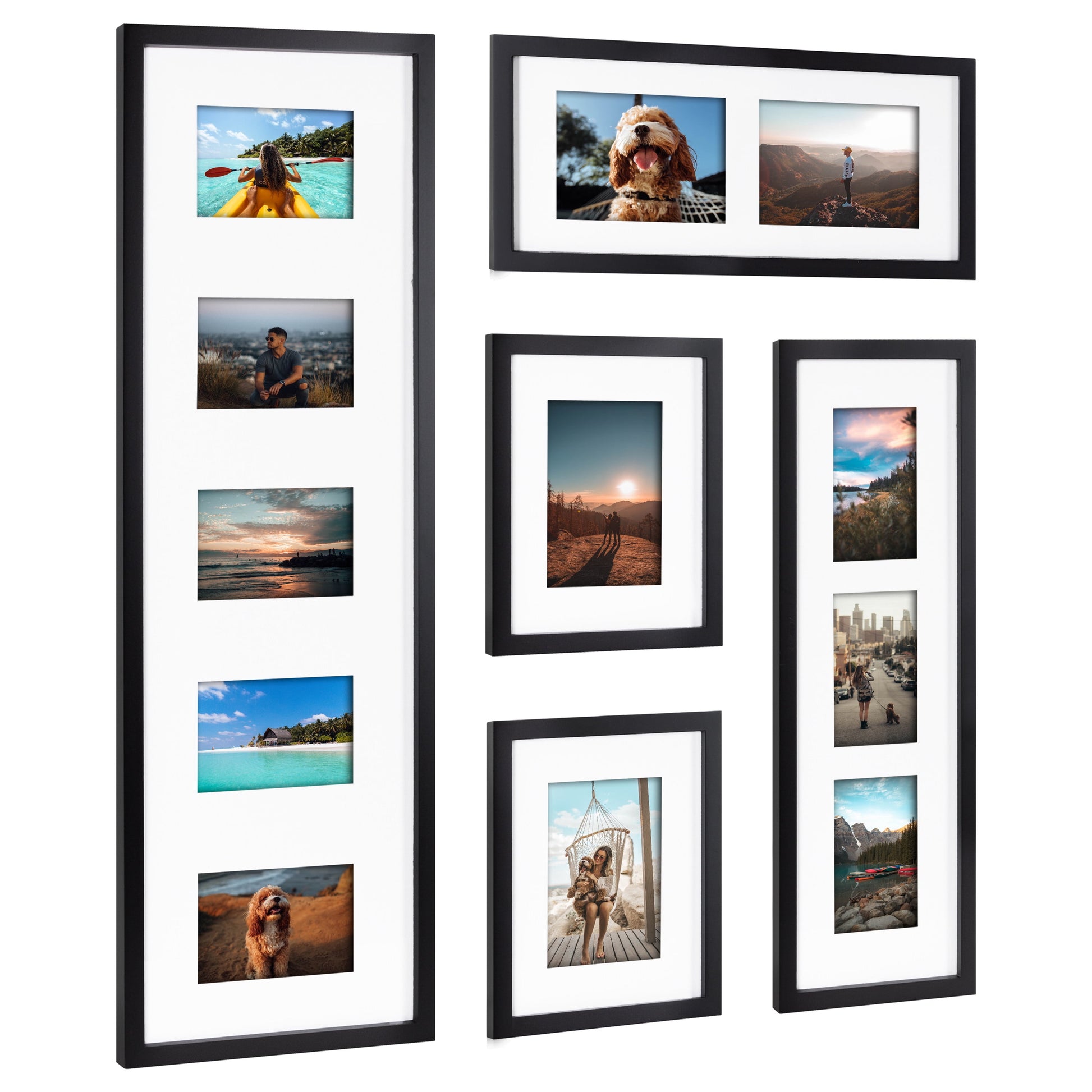 Gallery Modern Photo Collage Frame Set, Set of 5, Black, Transitional Picture Frame Collage Collection for Wall