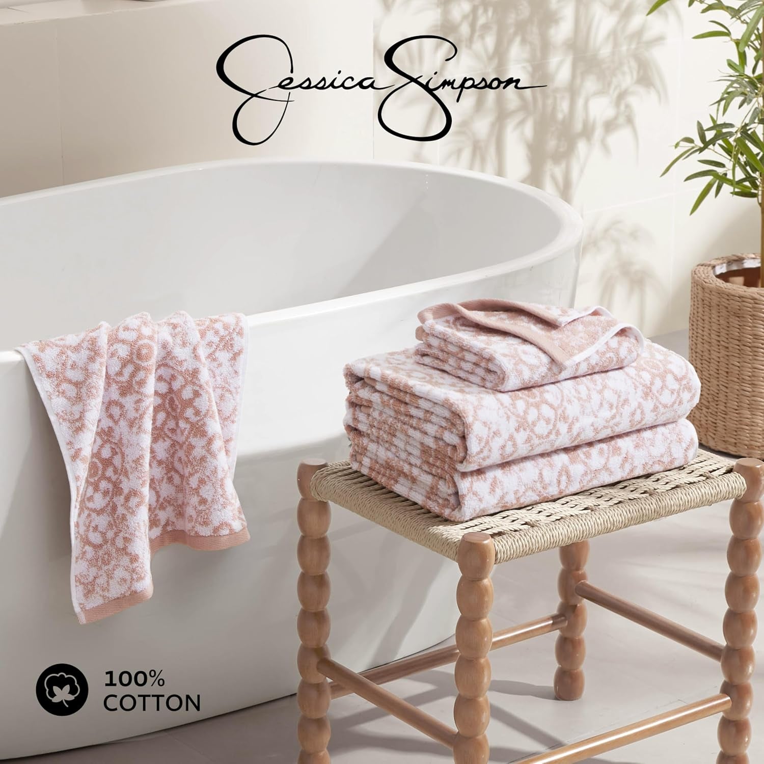 - Bath Towel 4 Piece Set, Aziza, Premium Bathroom Decor, Includes 2 Hand Towels and 2 Shower Towels, 100% Cotton & Machine Washable, Rose Smoke