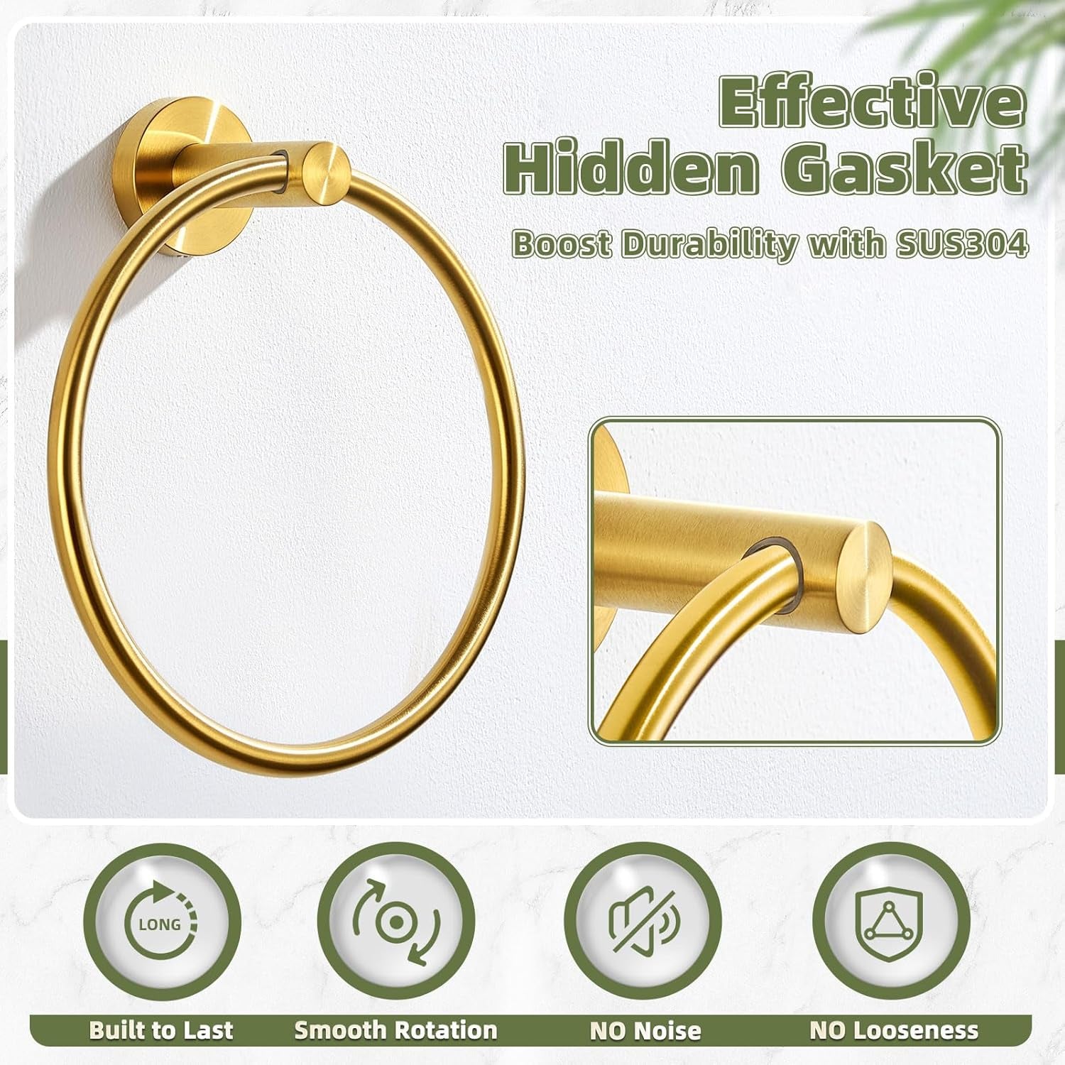 Towel Ring for Bathroom Wall, Brushed Gold Hand Towel Ring Holder, Heavy Duty SUS 304 Stainless Steel Modern Bathroom Accessories