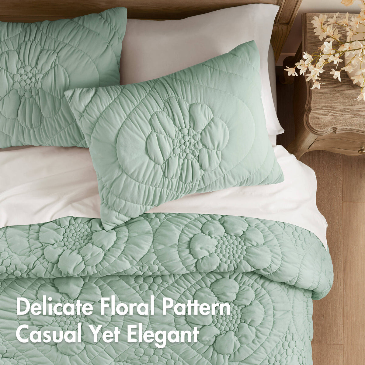 Green Floral King Comforter Set