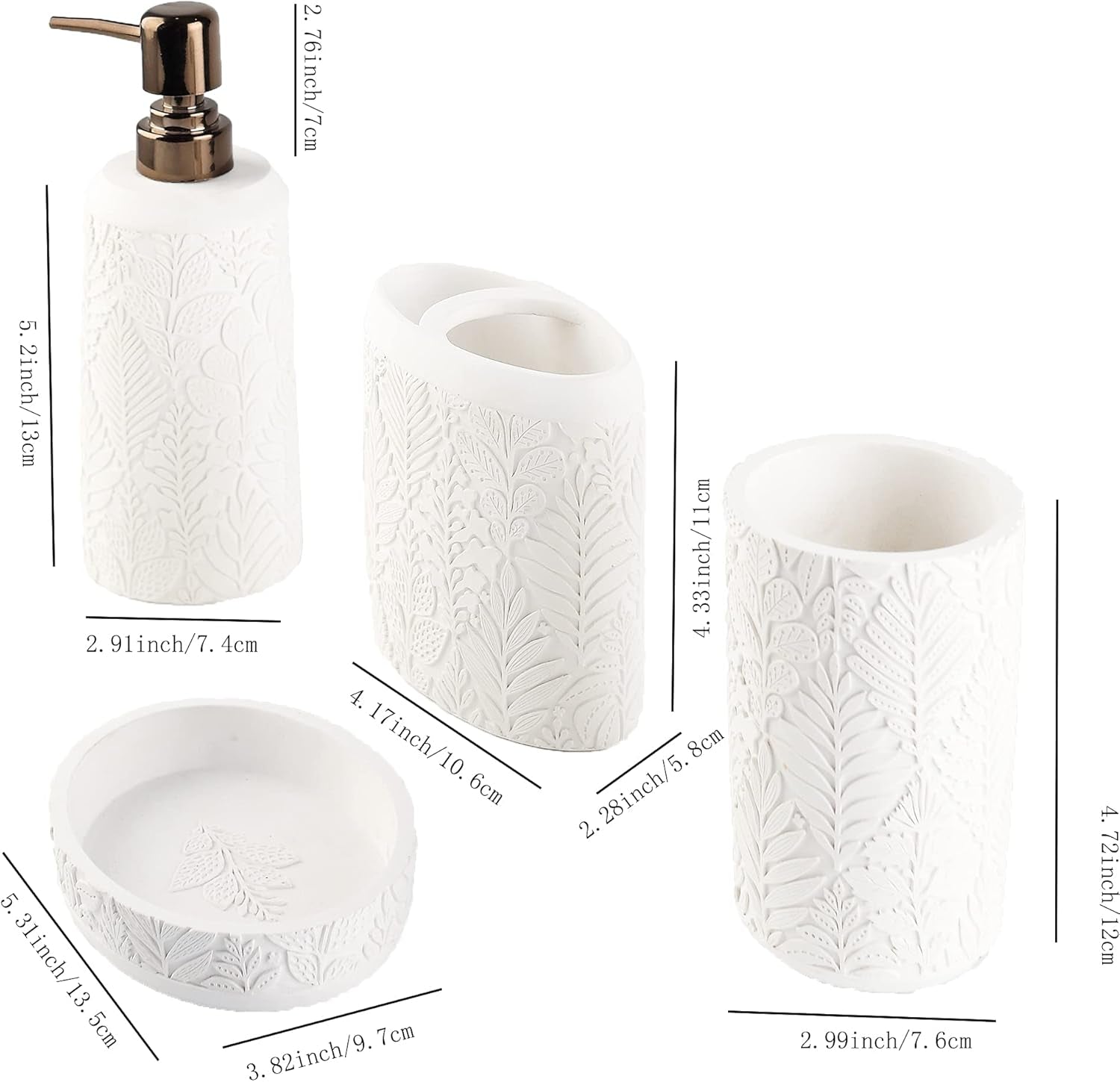Bathroom Accessories Set,Toothbrush Holder,Farmhouse Decor,4 Pcs Resin Gift Apartment Necessities, Contain Toothbrush Cup,Soap Dispenser & Dish,Tumbler
