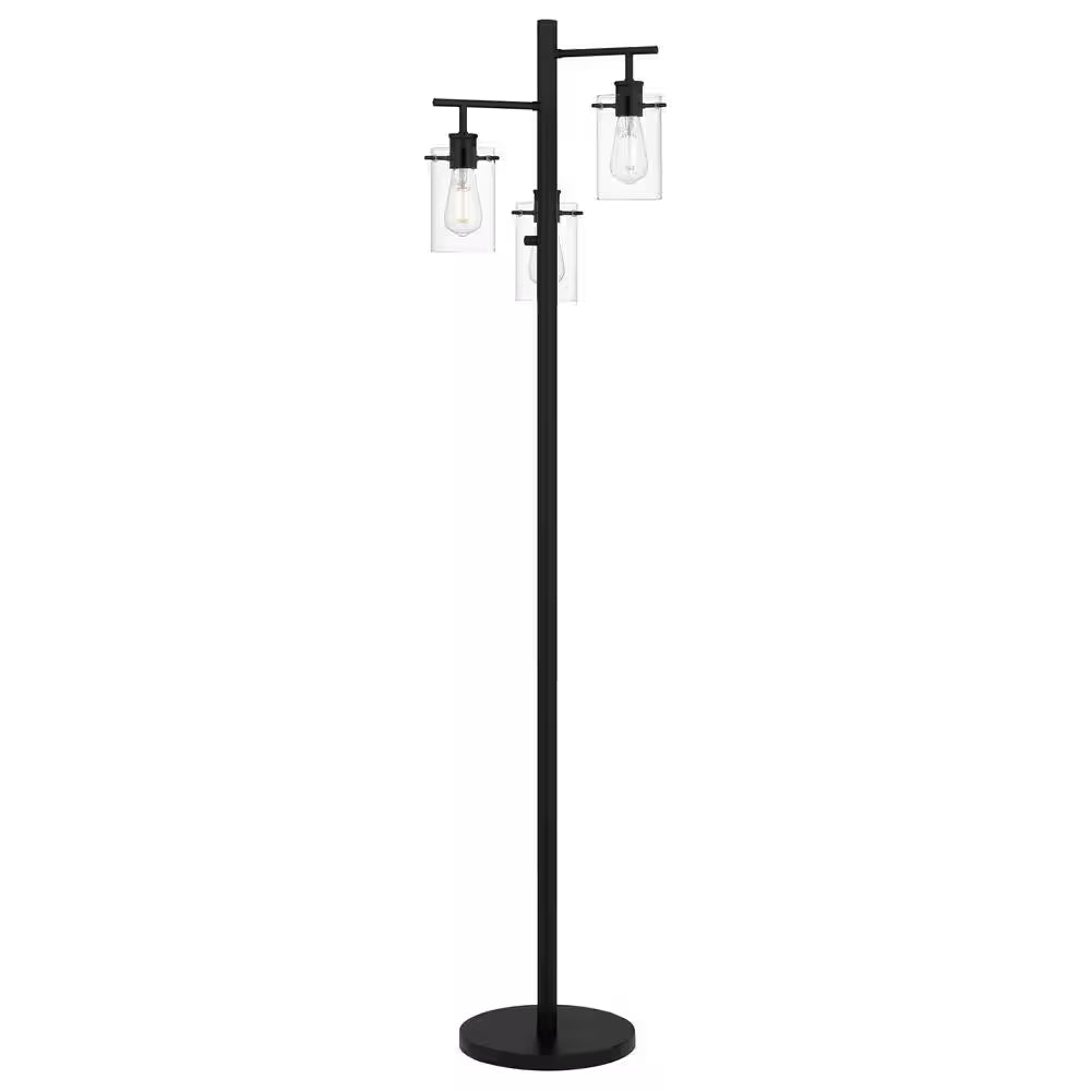 Regan 63 In. Matte Black Floor Lamp with Clear Glass Shades