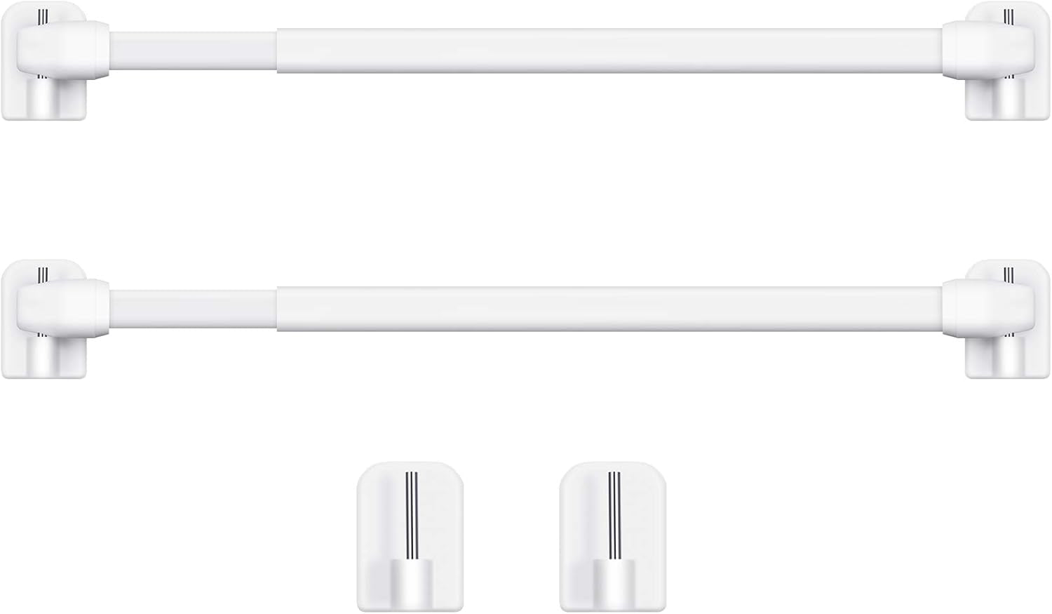 2 Pieces Adjustable Plastic Net Curtain Rod 15.7-27.5 Inch Self Adhesive Shower Curtain Rods for Window Cupboard Bars Tension Drill Less Accessories for Home Bathroom Hotel (White)