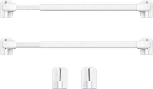 2 Pieces Adjustable Plastic Net Curtain Rod 15.7-27.5 Inch Self Adhesive Shower Curtain Rods for Window Cupboard Bars Tension Drill Less Accessories for Home Bathroom Hotel (White)