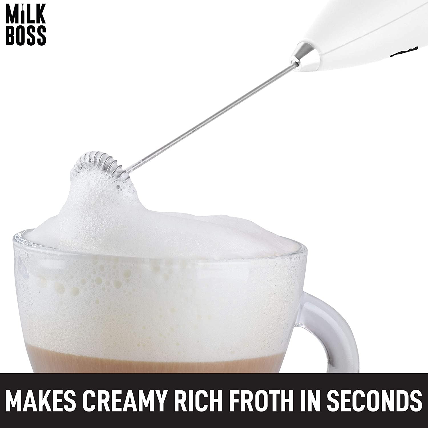 Matcha Whisk - Handheld Electric Stirrer - Frother Wand & Drink Mixer - Durable Stainless Steel - White Ultra Stand