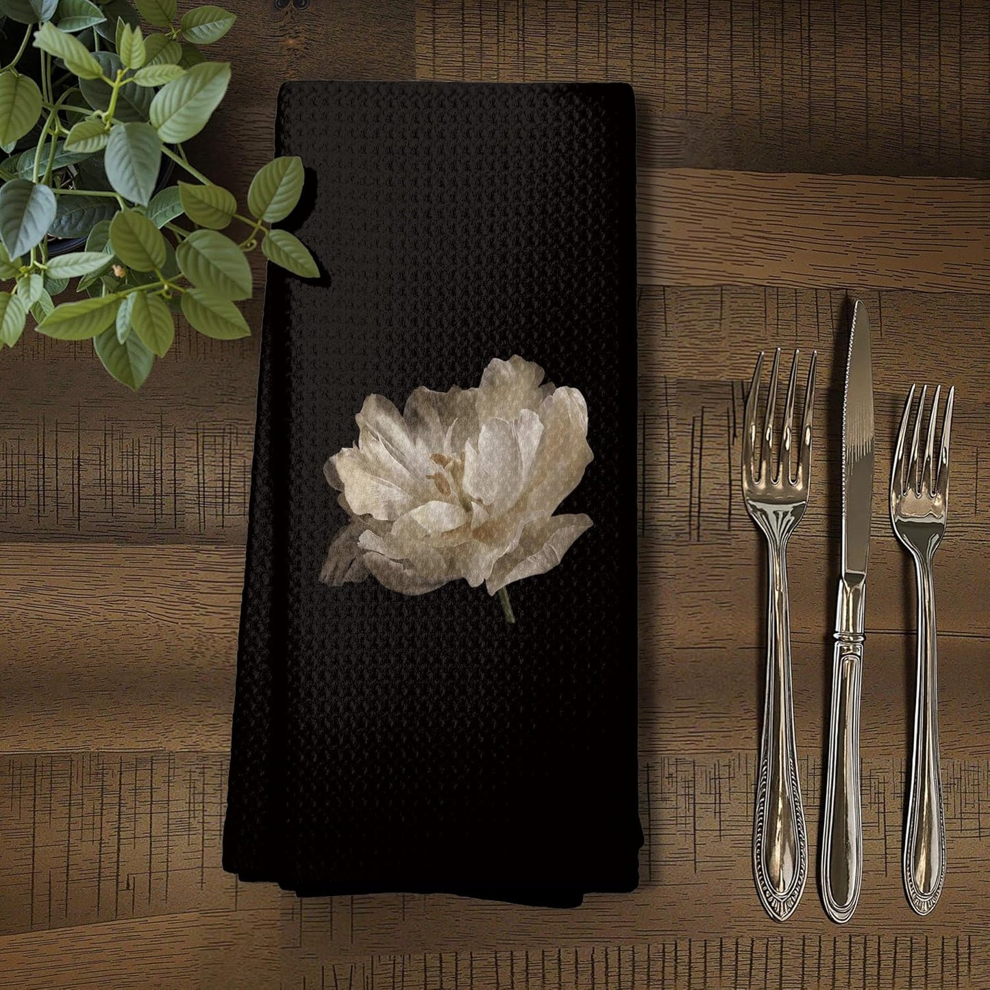 Black and White Hand Towels, Dark Moody Peony Floral Kitchen Towels, Black and White Dish Towels,Modern Peony Flower Hand Towels for Bathroom Decor, 16X24 Inch