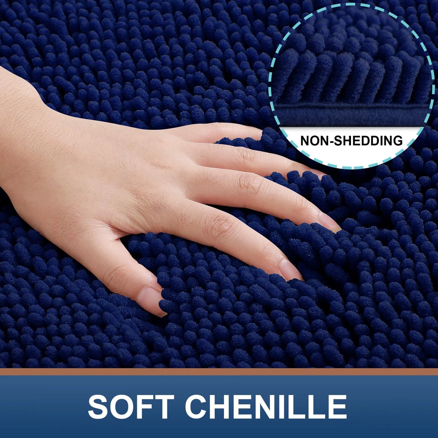 Luxury Chenille Bathroom Rugs, Extra Soft and Absorbent Bath Mat, Navy Blue, 20"X30"