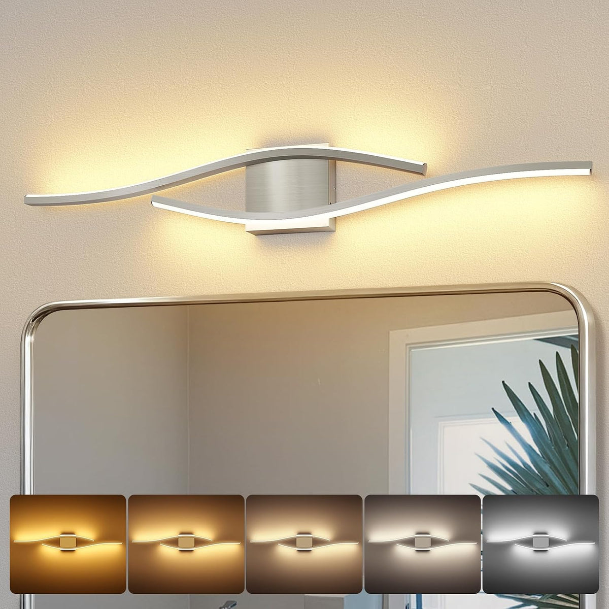 Brushed Nickel Vanity Lights for Bathroom Lighting Fixtures over Mirror Dimmable 5CCT Modern Vanity Lighting Fixture Led Bath Wall Light 31.5 Inch