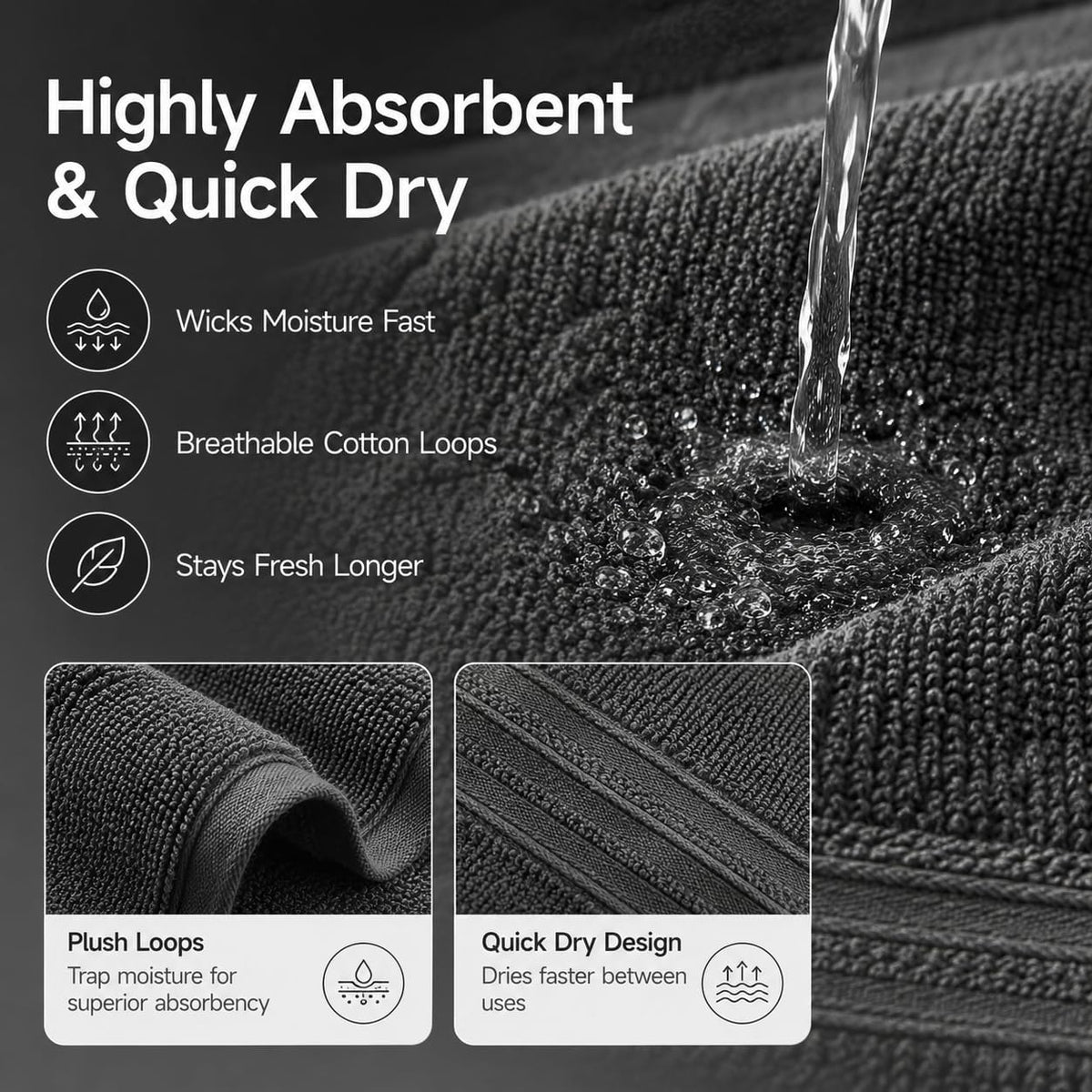 Dark Gray Towels Set 6 Piece Cotton Towel Sets with 2 Bath Towels, 2 Hand, 2 Washcloths, 650GSM Hotel Quality, Soft, Highly Absorbent Towels for Bathroom Gym, Ideal Everyday Use